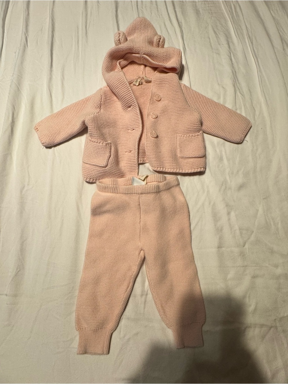 BabyGap Knit Hooded Cardigan & Pants Set - Light Pink